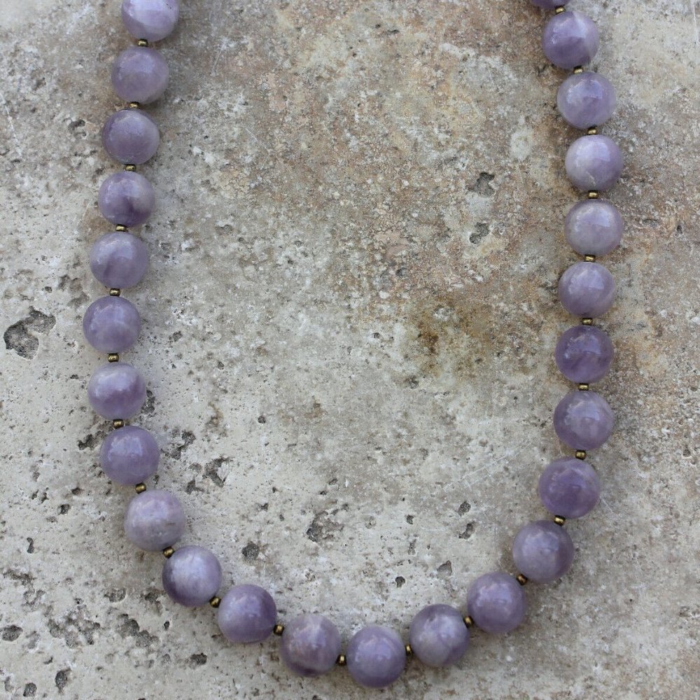 Amethyst Purple Lavender Polished 12mm Bead Single Strand Silver Clasp Necklace - Picture 4 of 5